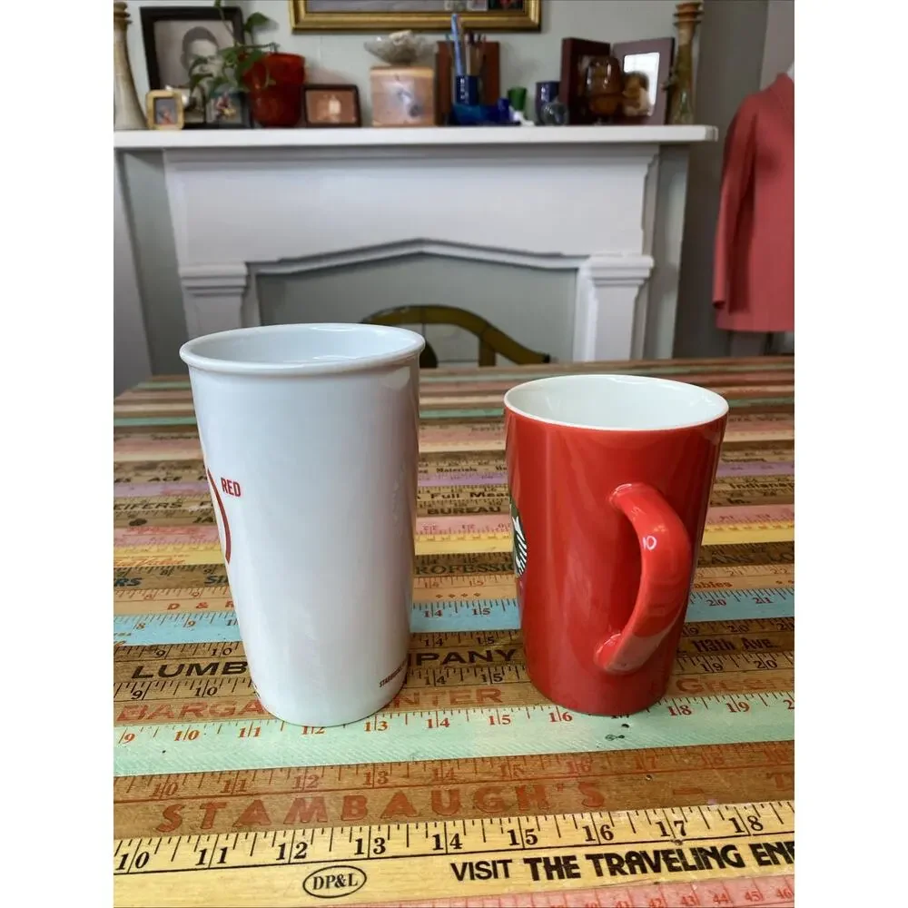 Lot Of 2 Starbucks Coffee Yea Mugs Logo 2020 Red 12 Oz 2010 Travel No Lid